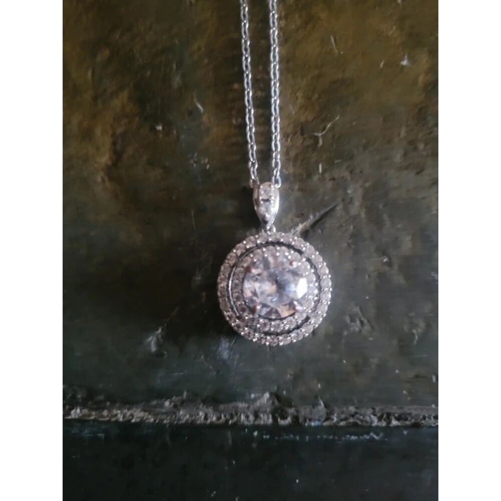 Large Cubic Zirconia Pendant on Silver Chain